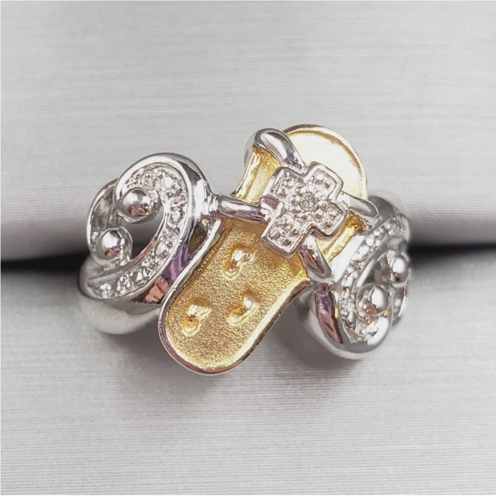 Genuine Diamond Yellow Gold 925 Sterling Silver Sandle Flip Flop Footprint Ring